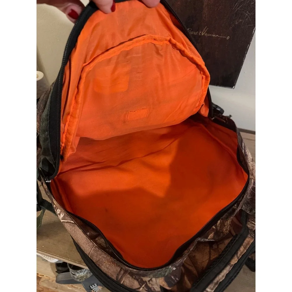 RealTree Camouflage Backpack Outdoor‎ Hiking Hunting Travel Bag Orange Lining